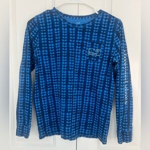 Vineyard Vines Girl's LS Graphic Pocket Tee Size 14 Shibori Tie-Dye Whale blue